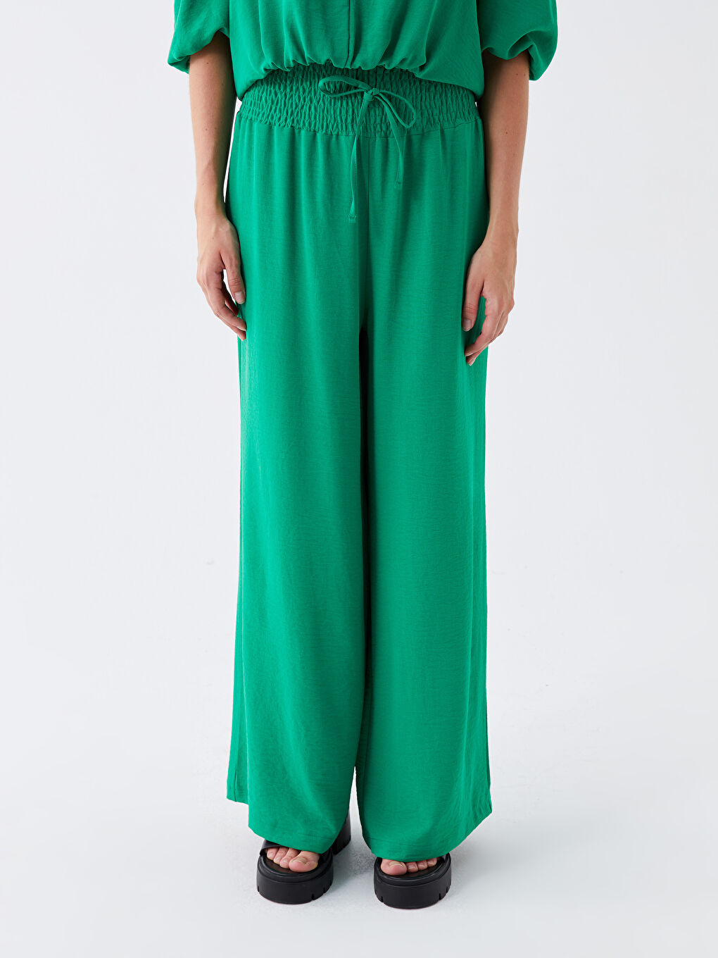 Elasticated Waist Relaxed Fit Women's Trousers-2