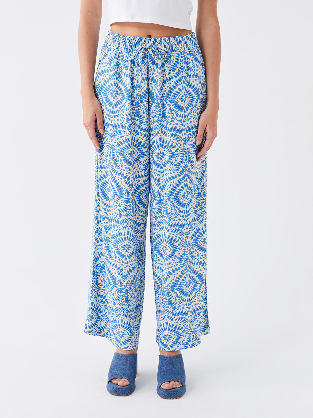 بنطلون نسائي بخصر مرن واسع منقوش للسيدات-2