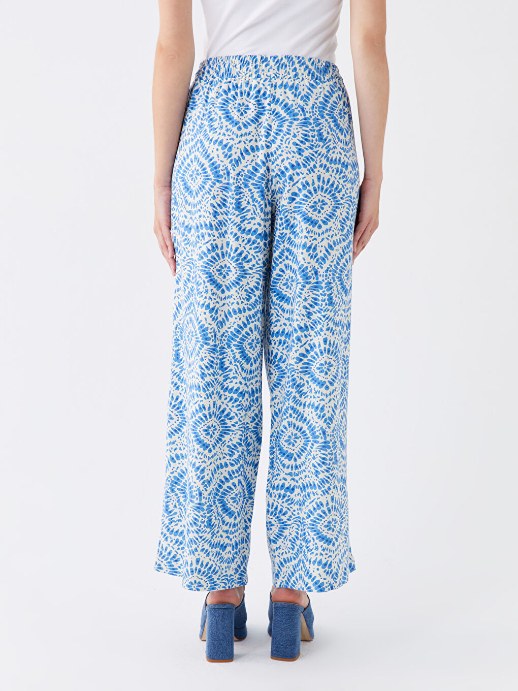 بنطلون نسائي بخصر مرن واسع منقوش للسيدات-3