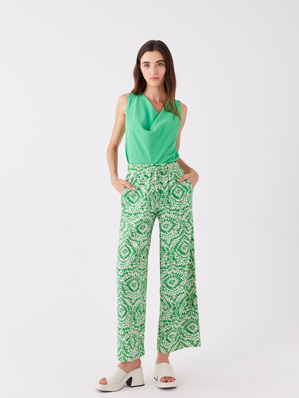 Elasticated Waist Relaxed Fit Patterned Women's Trousers