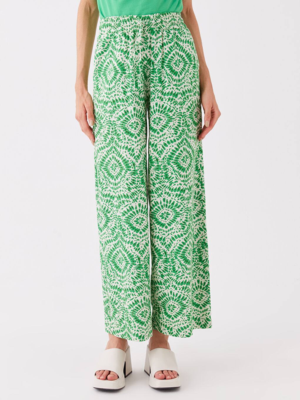 Elasticated Waist Relaxed Fit Patterned Women's Trousers-2