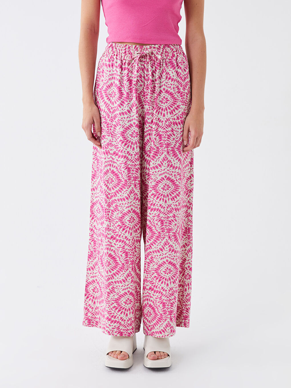 بنطلون نسائي بخصر مرن واسع منقوش للسيدات-2