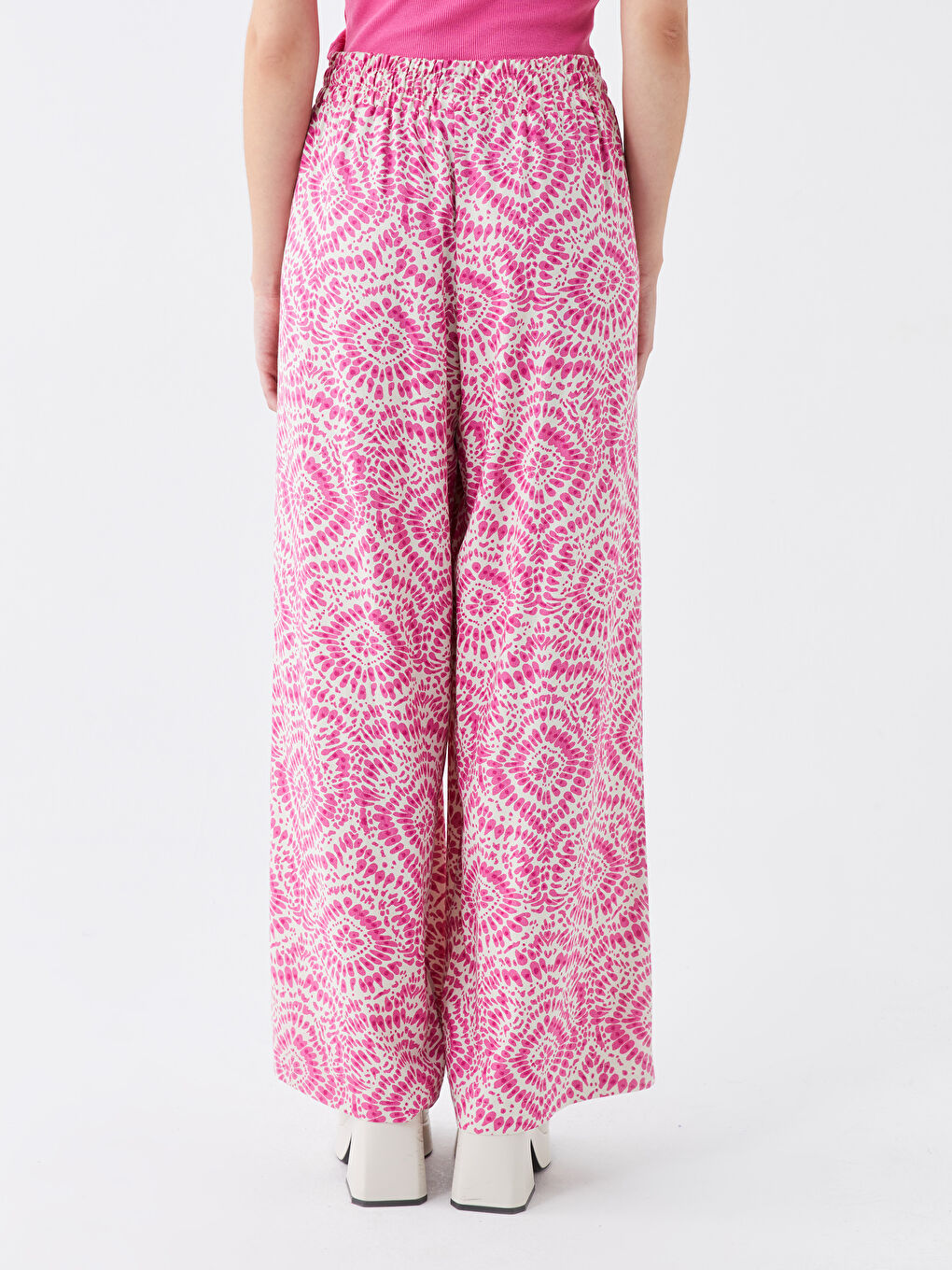 بنطلون نسائي بخصر مرن واسع منقوش للسيدات-3