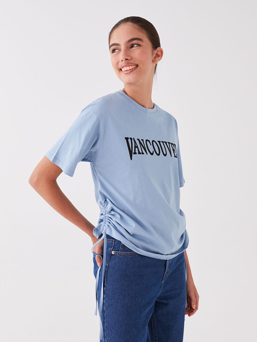 Mavi Bisiklet Yaka Baskılı Kadın Tişört