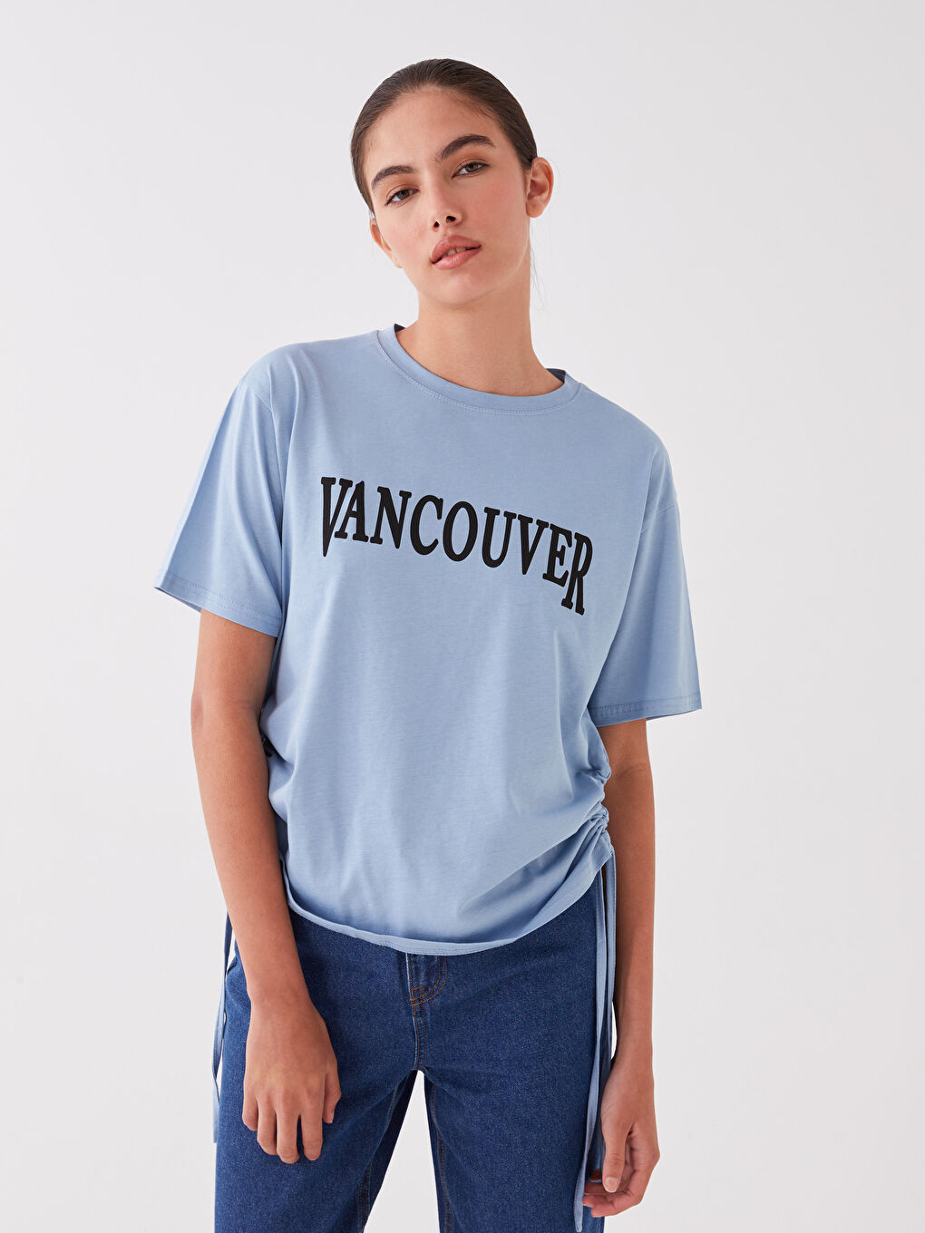 Mavi Bisiklet Yaka Baskılı Kadın Tişört-1