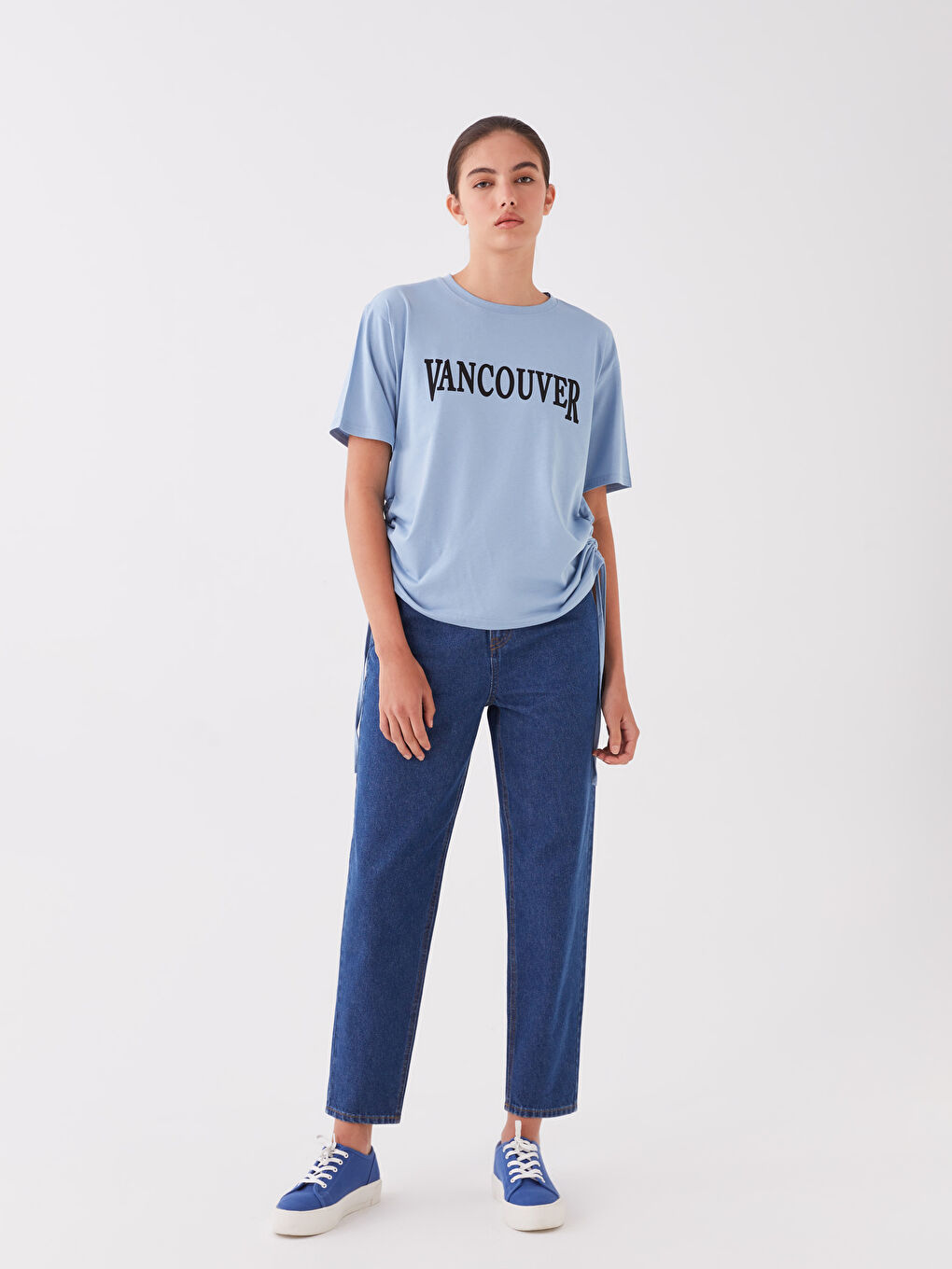 Mavi Bisiklet Yaka Baskılı Kadın Tişört-2