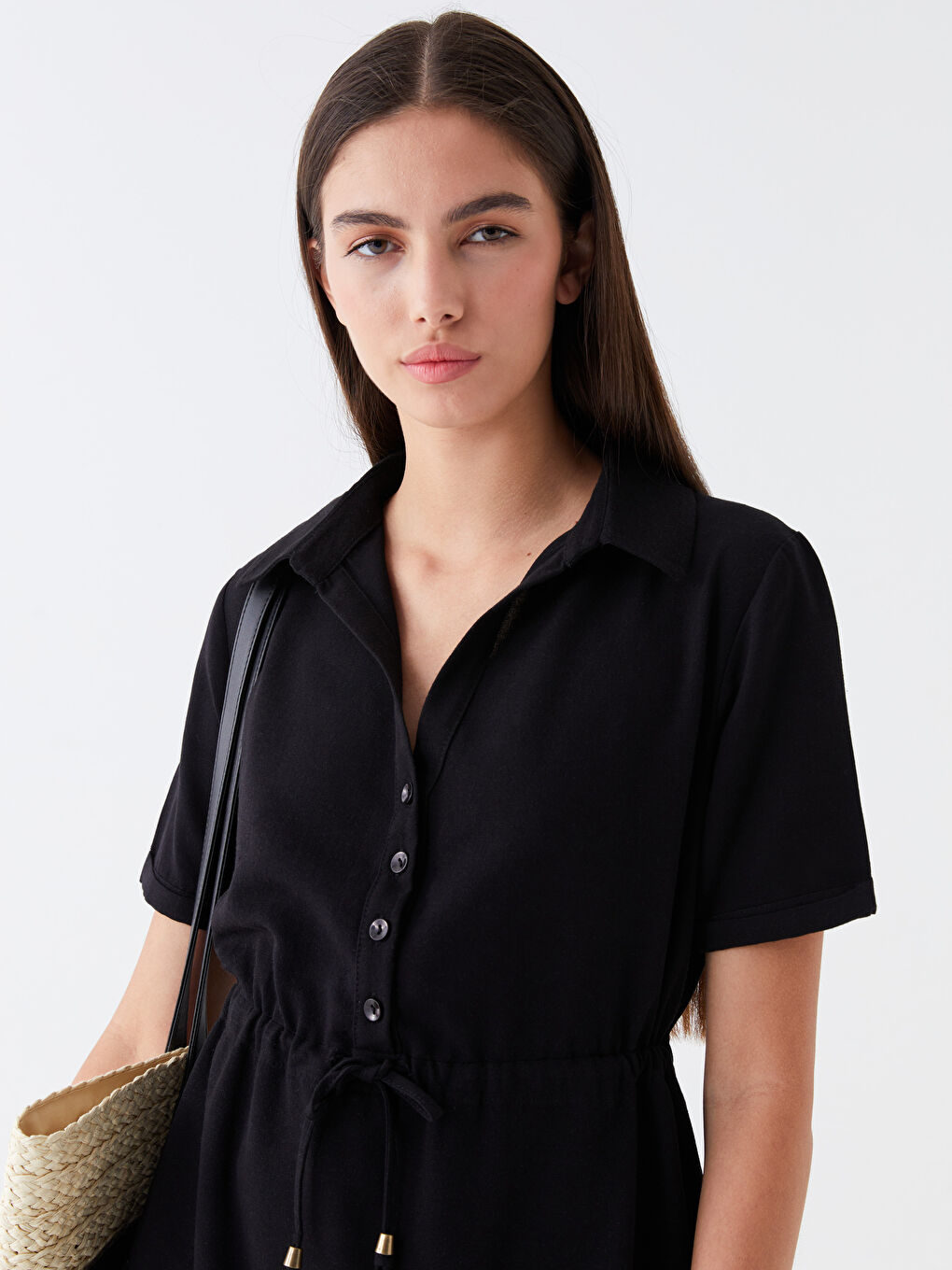 Siyah Gömlek Yaka Kadın Elbise-2