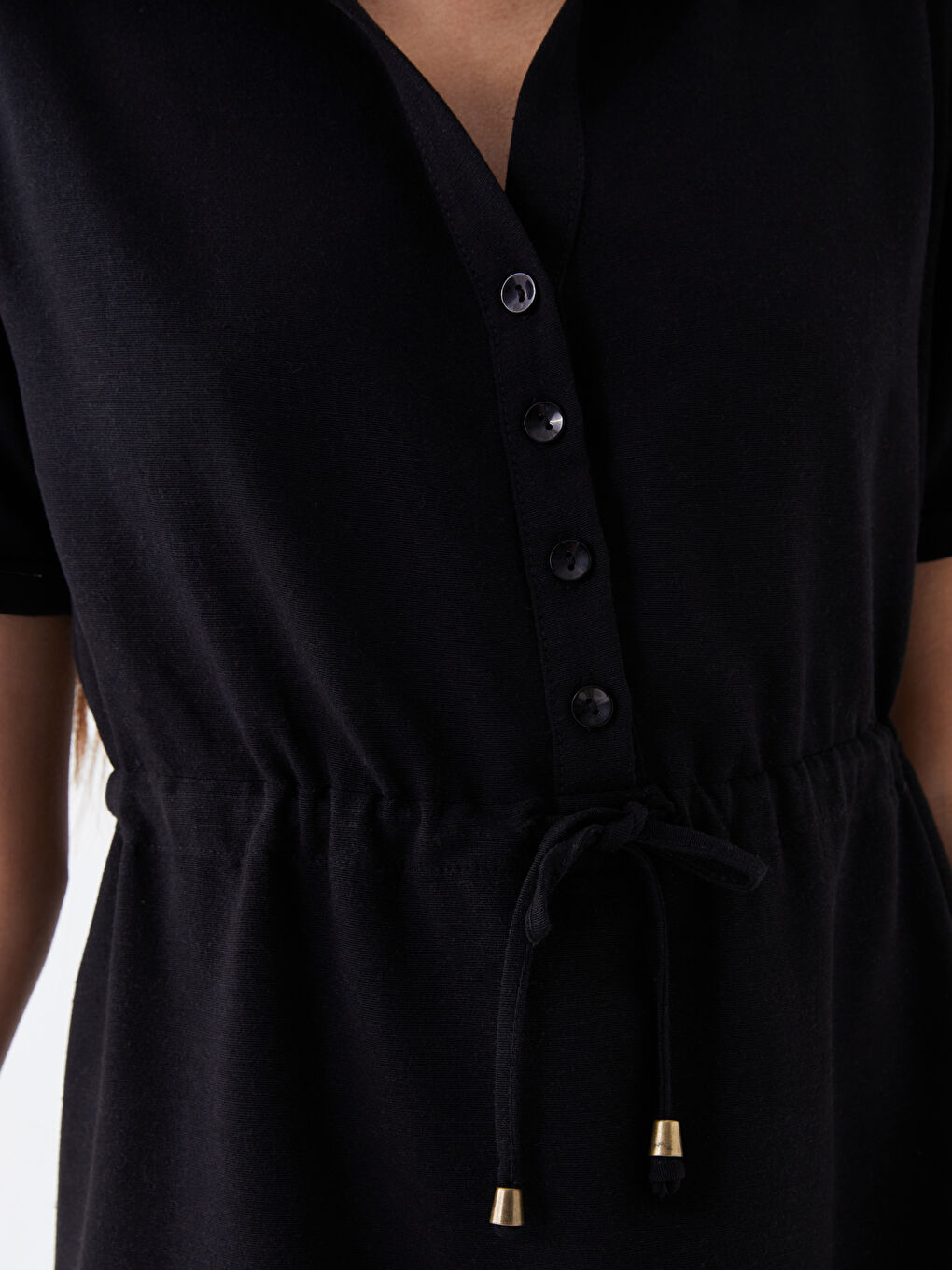 Siyah Gömlek Yaka Kadın Elbise-3