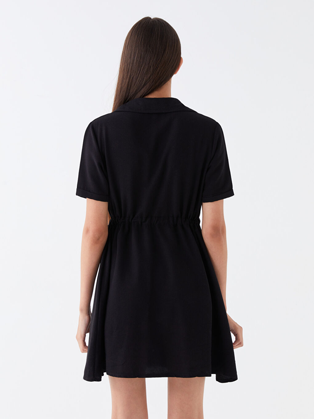 Siyah Gömlek Yaka Kadın Elbise-4