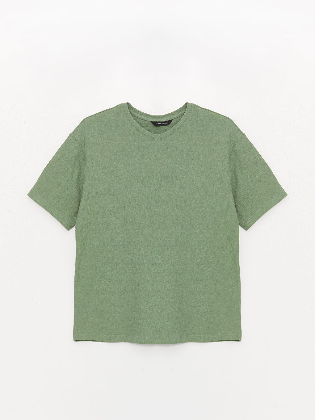 Yeşil Bisiklet Yaka Kısa Kollu Erkek Dokulu Tişört-5