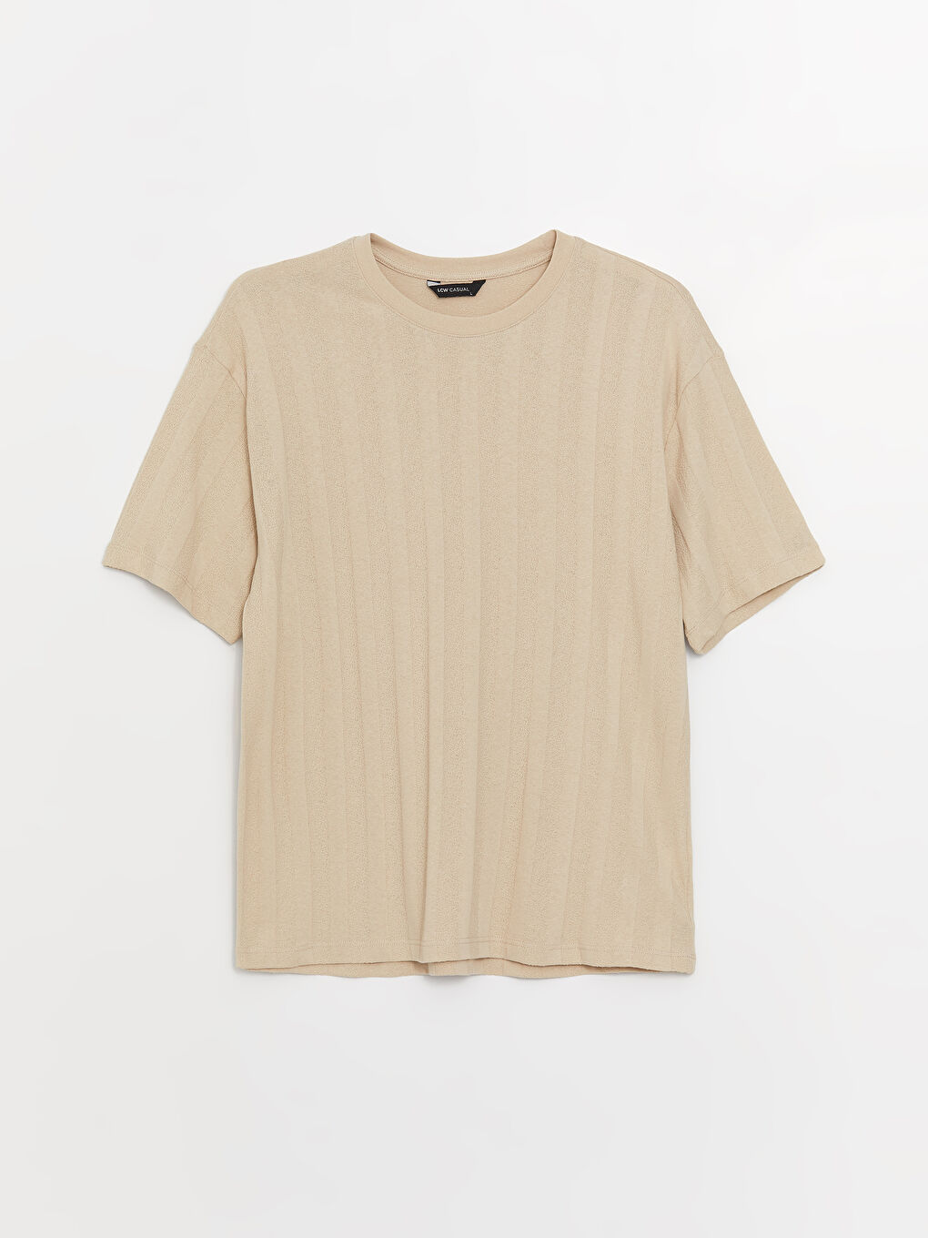 Bej Bisiklet Yaka Kısa Kollu Erkek Tişört-5