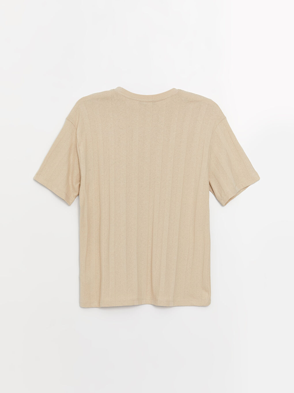 Bej Bisiklet Yaka Kısa Kollu Erkek Tişört-6