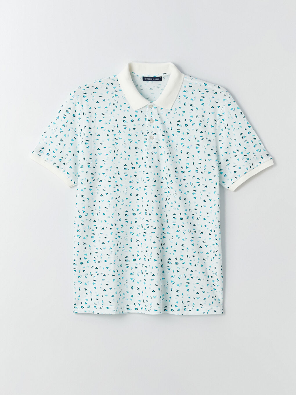 Beyaz Polo Yaka Kısa Kollu Desenli Erkek Tişört-5