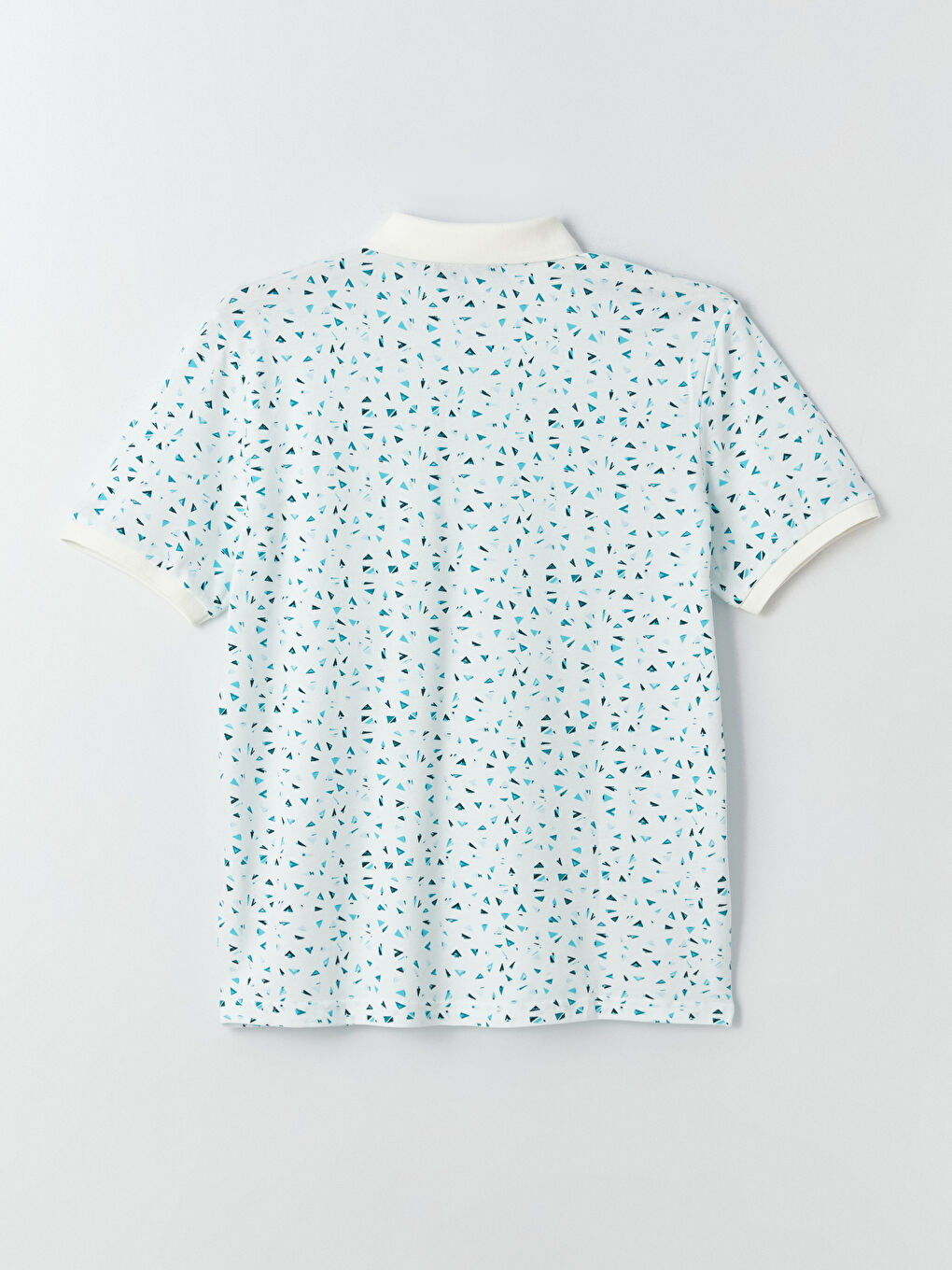 Beyaz Polo Yaka Kısa Kollu Desenli Erkek Tişört-6