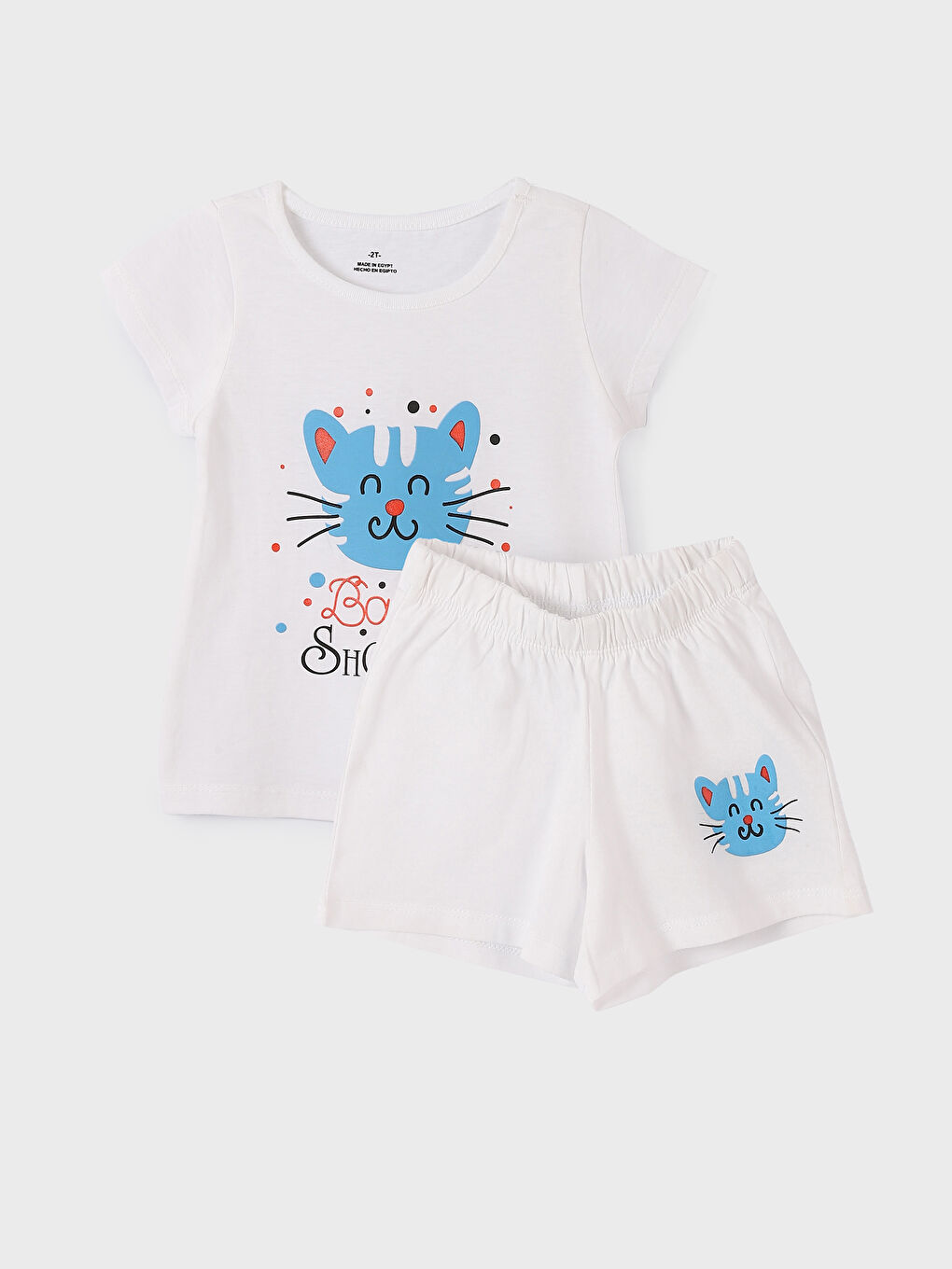 Crew Neck Short Sleeve Printed Baby Girls' T-Shirt and Shorts 2 Pack Set