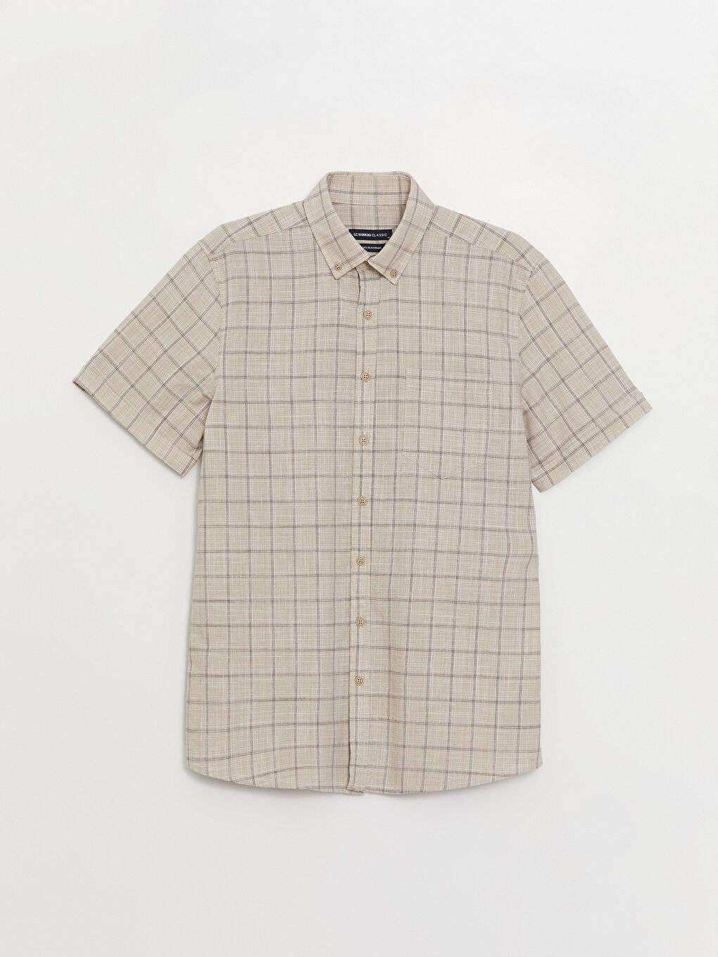 Bej Regular Fit Kısa Kollu Ekose Erkek Gömlek-5