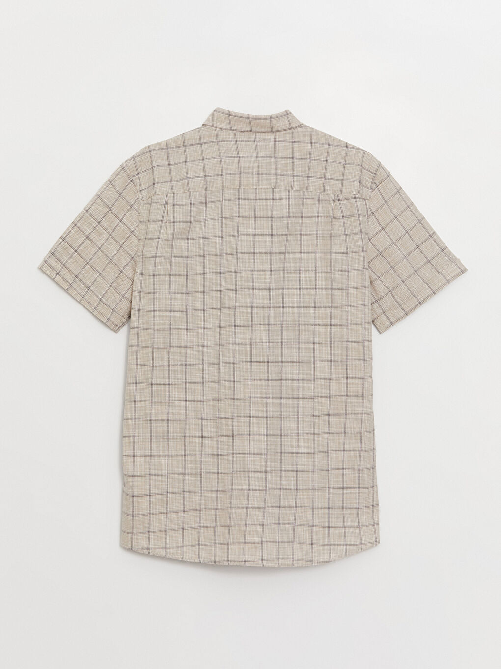 Bej Regular Fit Kısa Kollu Ekose Erkek Gömlek-6