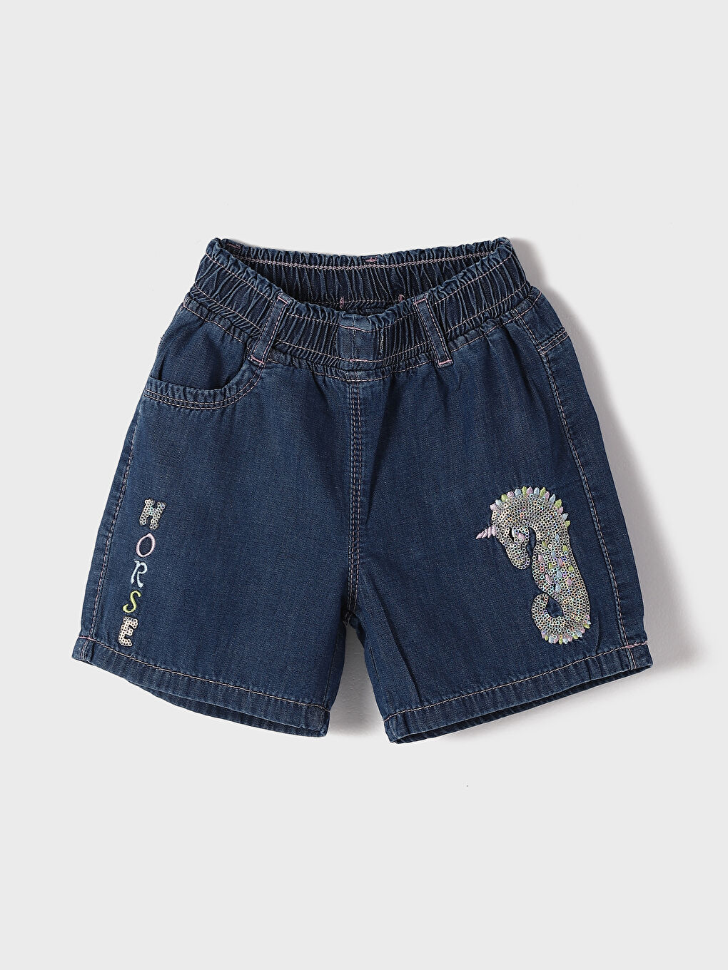 شورت دينيم مطبوع بخصر مرن للبنات الرضع
