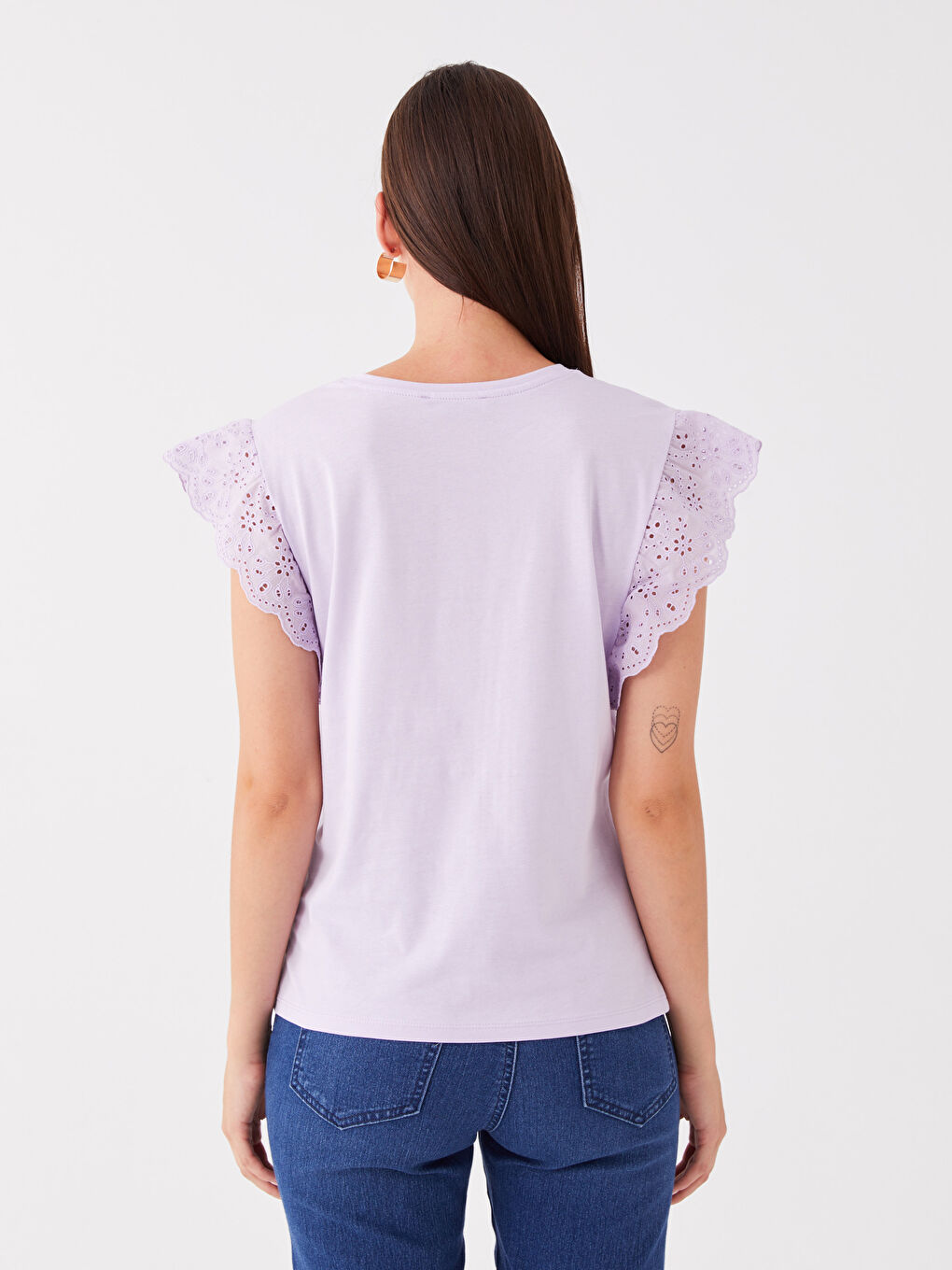 Lila Bisiklet Yaka Düz Kısa Kollu Kadın Bluz-4