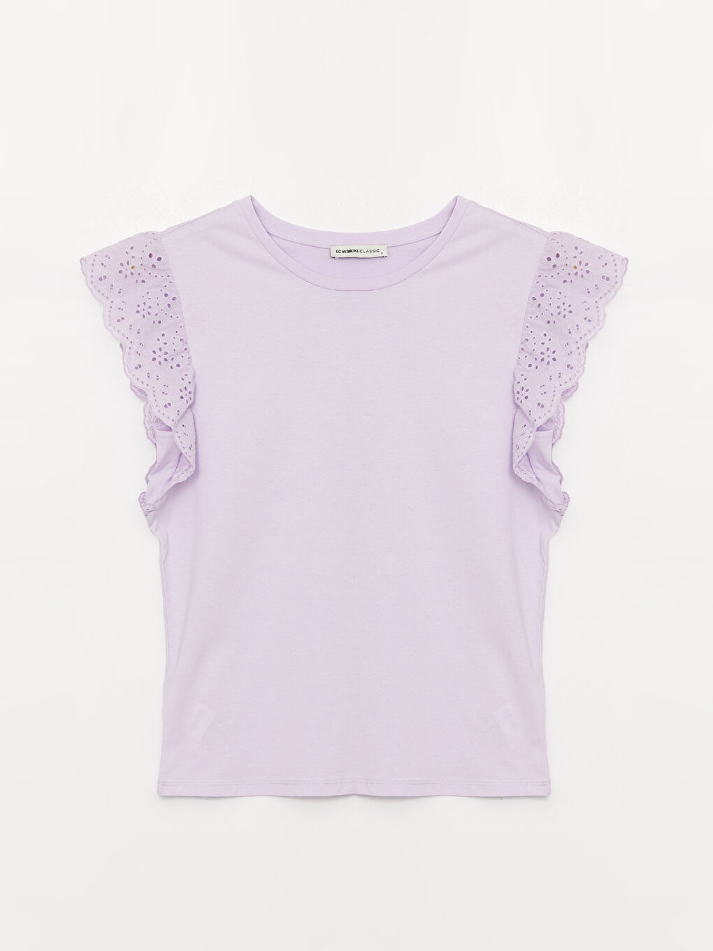 Lila Bisiklet Yaka Düz Kısa Kollu Kadın Bluz-5