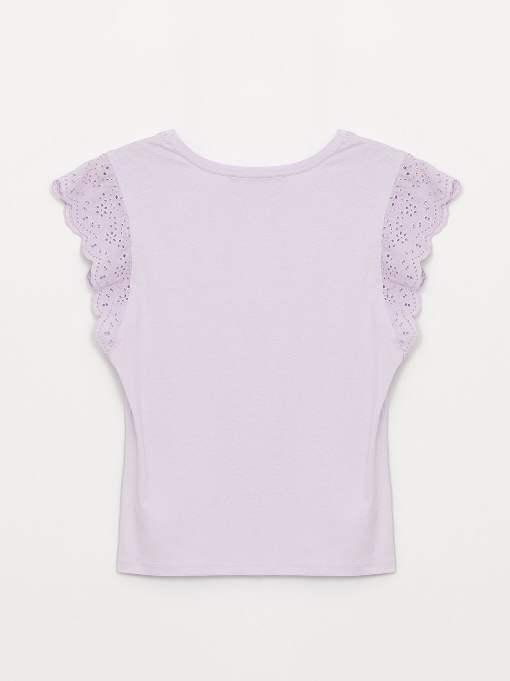 Lila Bisiklet Yaka Düz Kısa Kollu Kadın Bluz-6