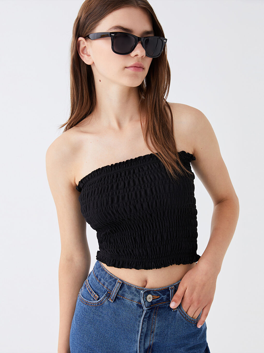 Strapless Plain Crop Women's Blouse -S3KV17Z8-CVL