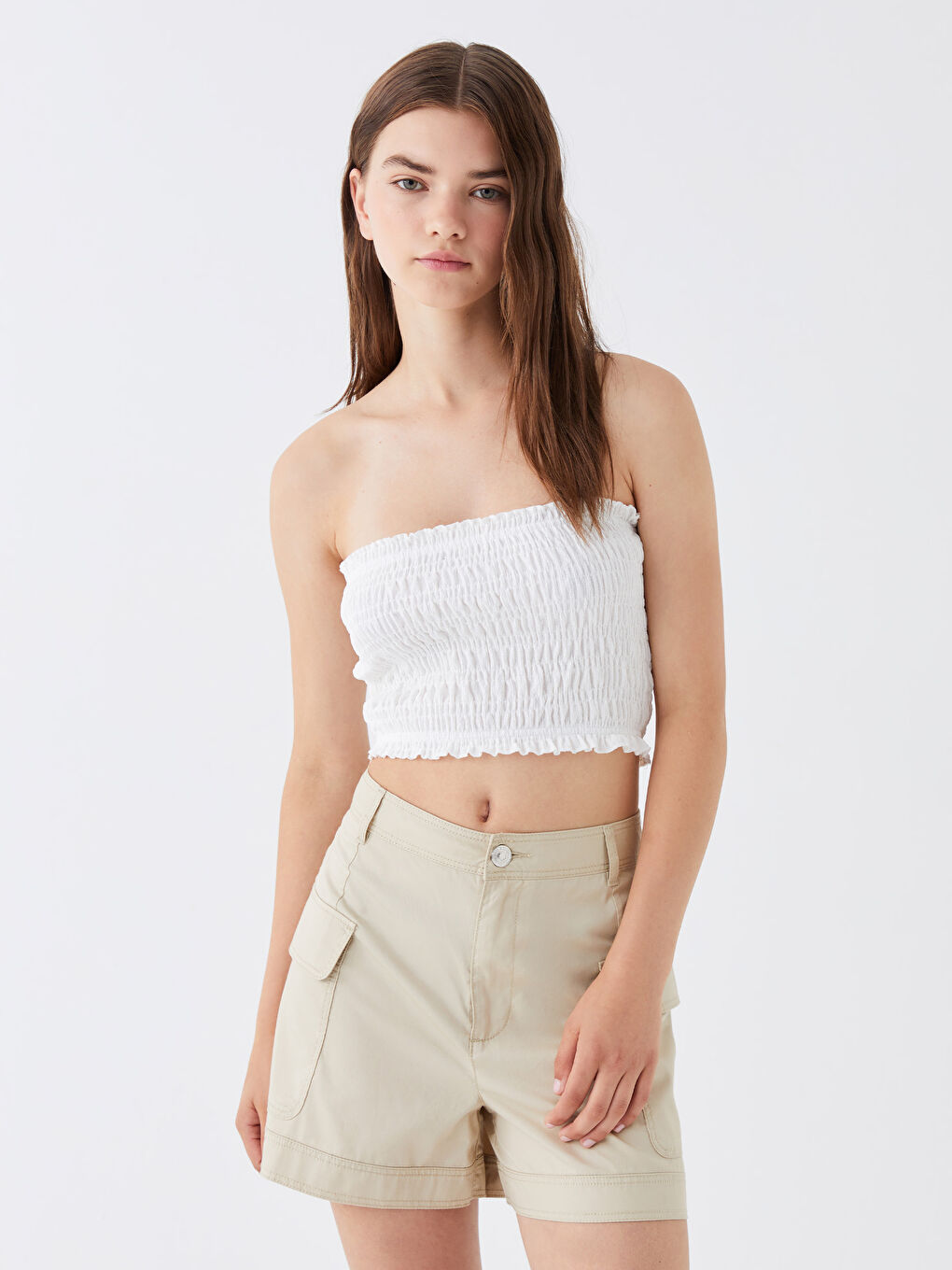 بلوزة سادة بدون حمالات قصيرة للسيدات