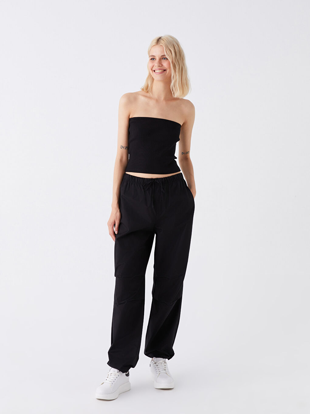 Siyah Straplez Düz Crop Kadın Bluz-2