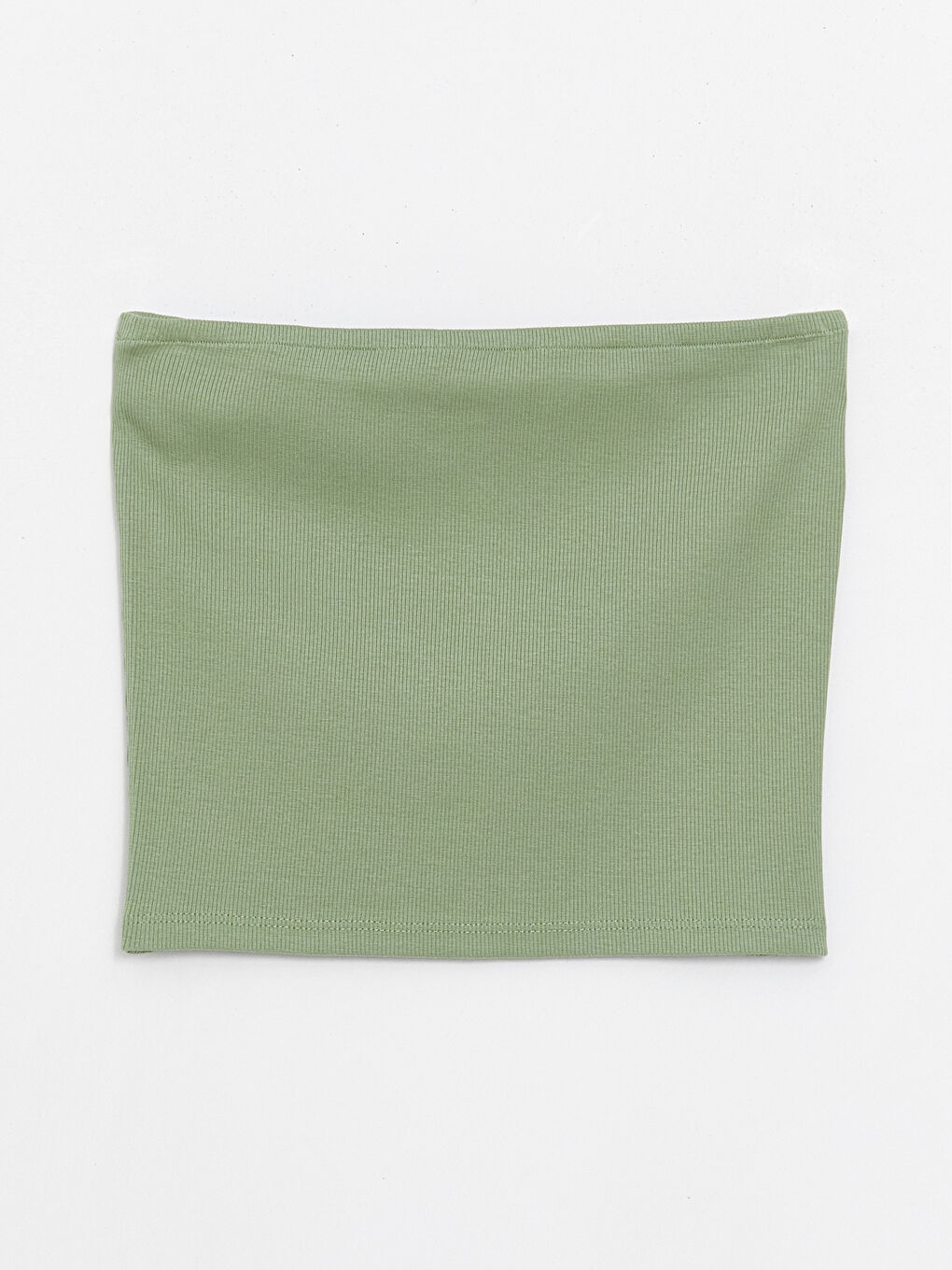 Yeşil Straplez Düz Crop Kadın Bluz-5