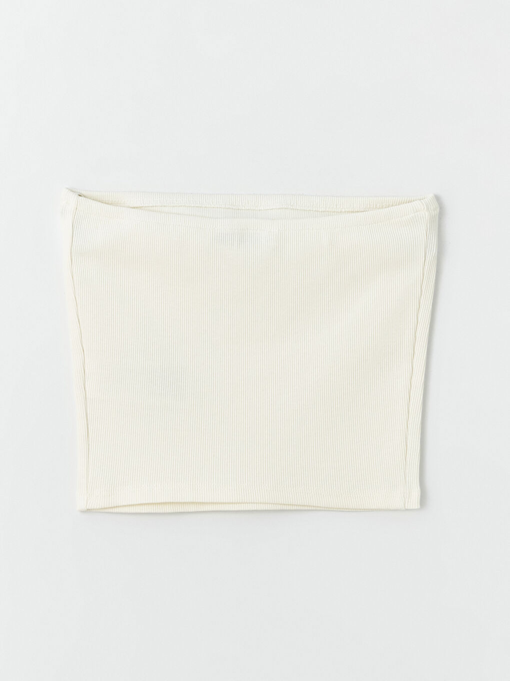 Ekru Straplez Düz Crop Kadın Bluz-5