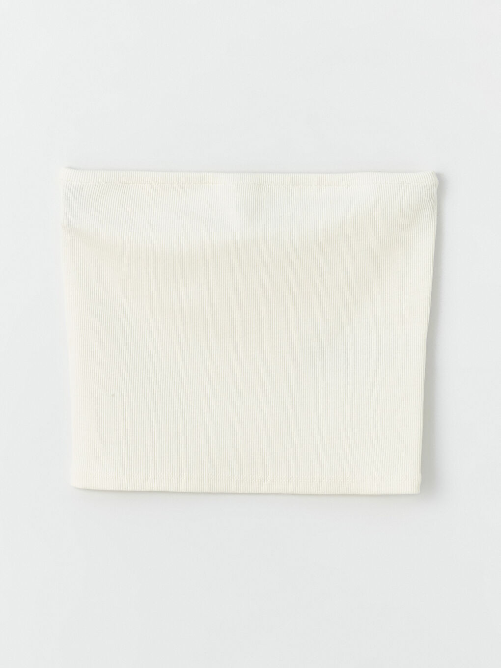 Ekru Straplez Düz Crop Kadın Bluz-6