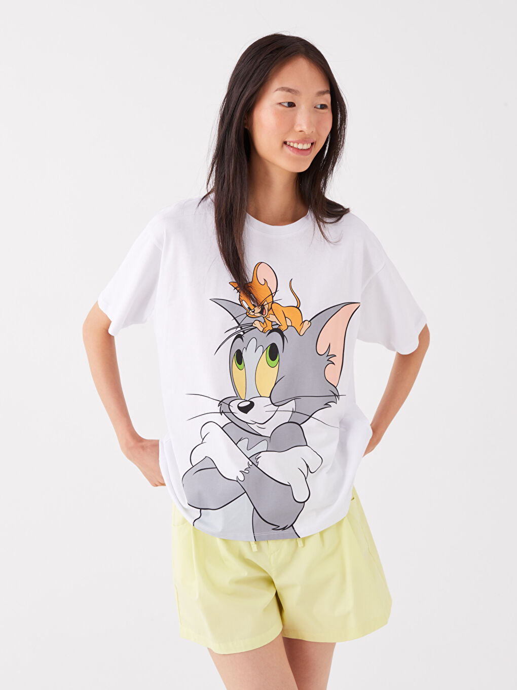 Crew Neck Tom & Jerry Printed Oversize Women's T-Shirt