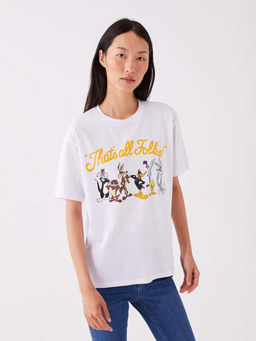 LC Waikiki Crew Neck Bugs Bunny Printed Short Sleeve Oversize Women's T-Shirt -S3KV20Z8-Q6K