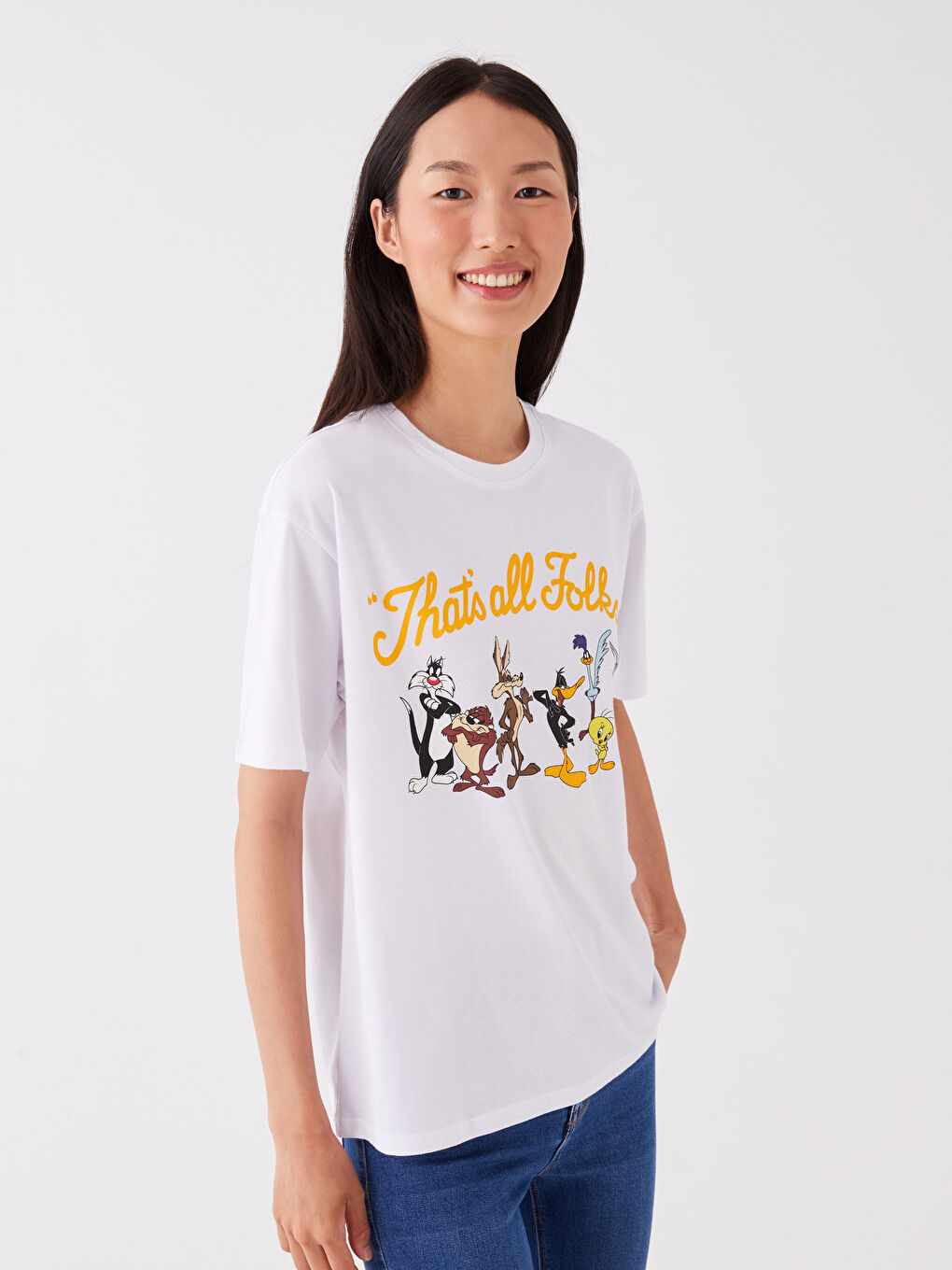 LC Waikiki Crew Neck Bugs Bunny Printed Short Sleeve Oversize Women's T-Shirt -S3KV20Z8-Q6K