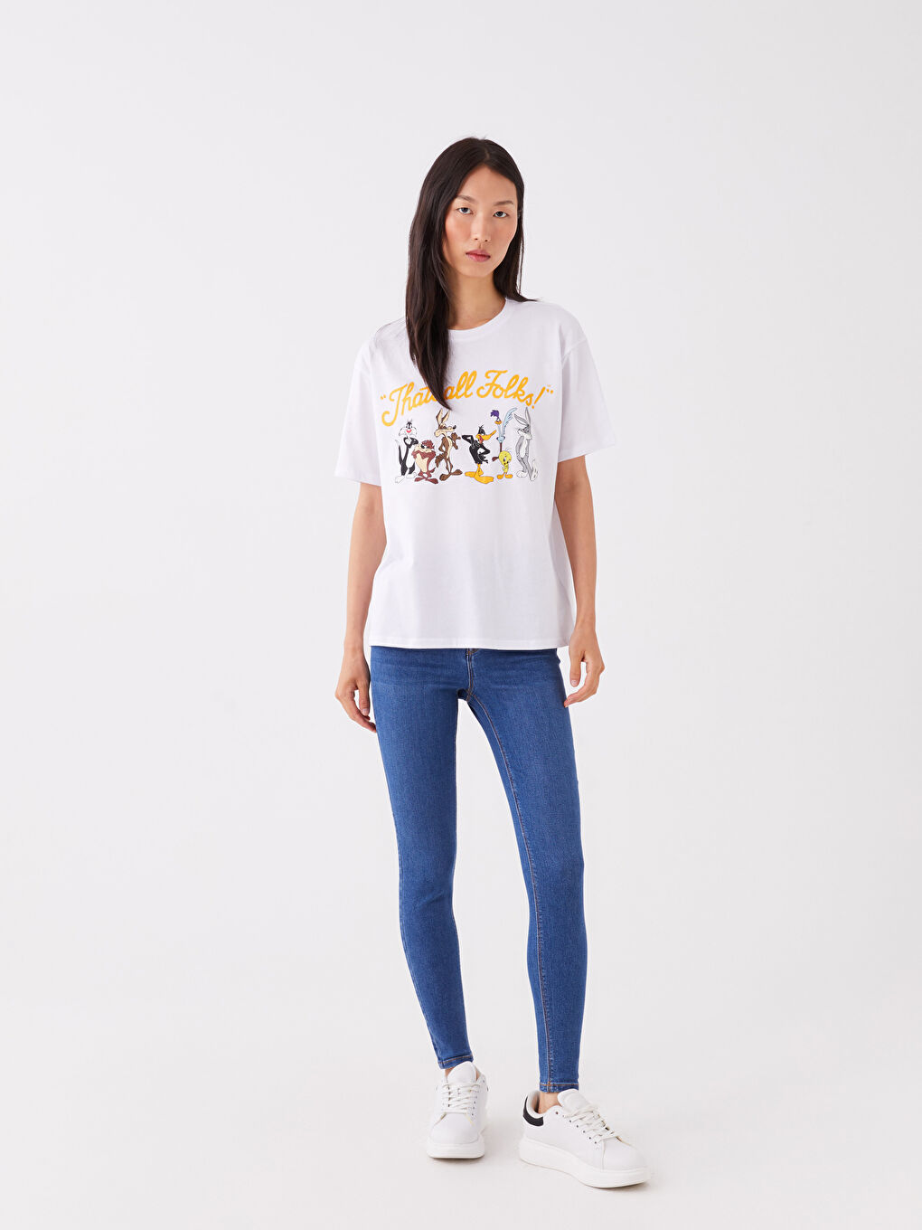 LC Waikiki Crew Neck Bugs Bunny Printed Short Sleeve Oversize Women's T-Shirt -S3KV20Z8-Q6K