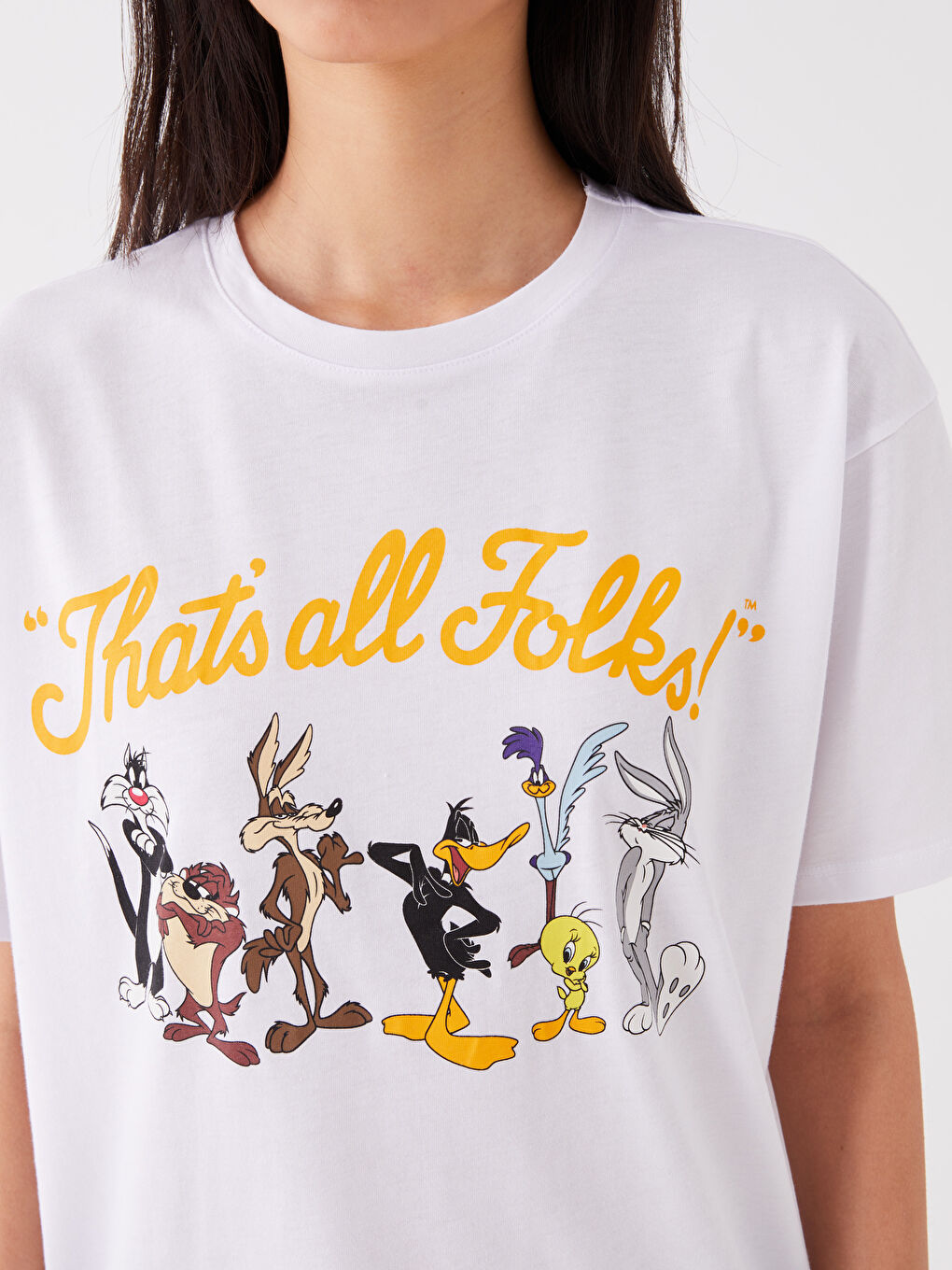 LC Waikiki Crew Neck Bugs Bunny Printed Short Sleeve Oversize Women's T-Shirt -S3KV20Z8-Q6K