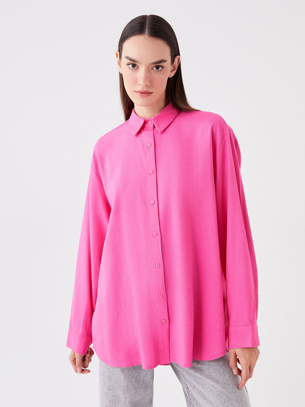 Plain Long Sleeve Oversize Women's Shirt-1