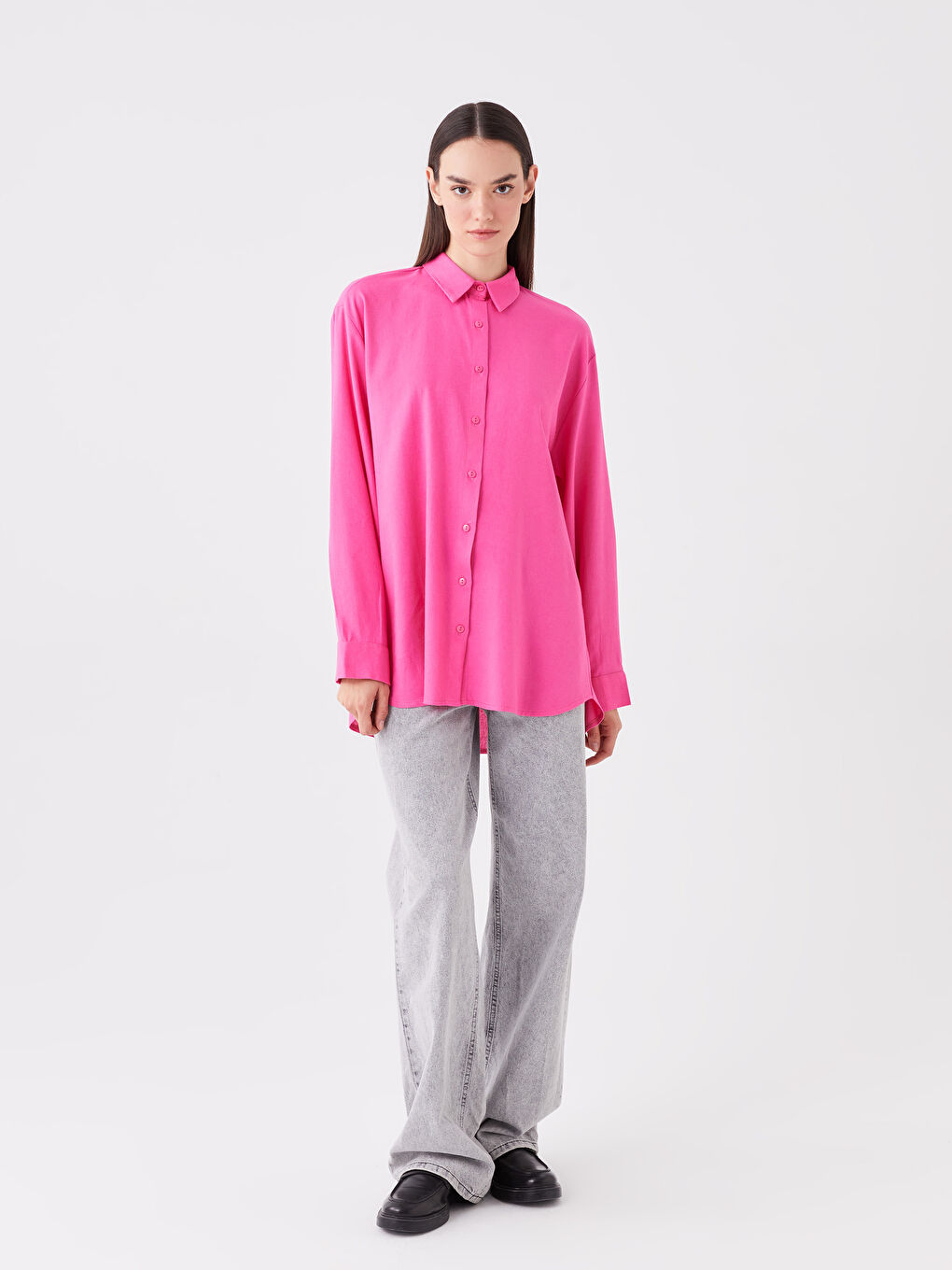 Plain Long Sleeve Oversize Women's Shirt-2