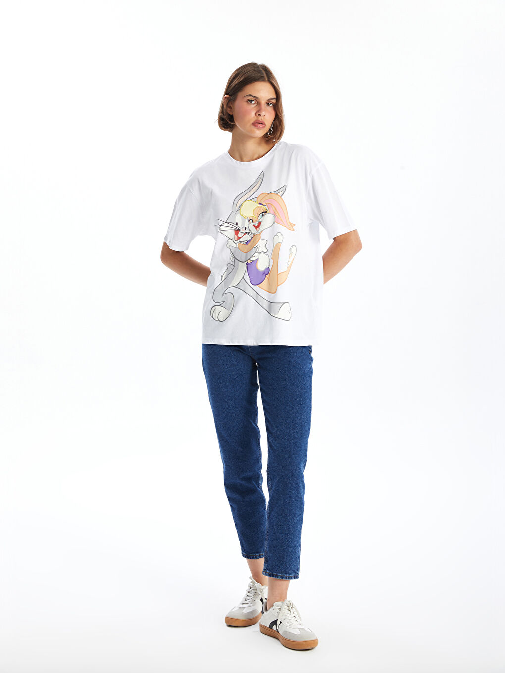 Crew Neck Bugs Bunny Printed Short Sleeve Oversize Women's T-Shirt -S3KV40Z8-Q6K