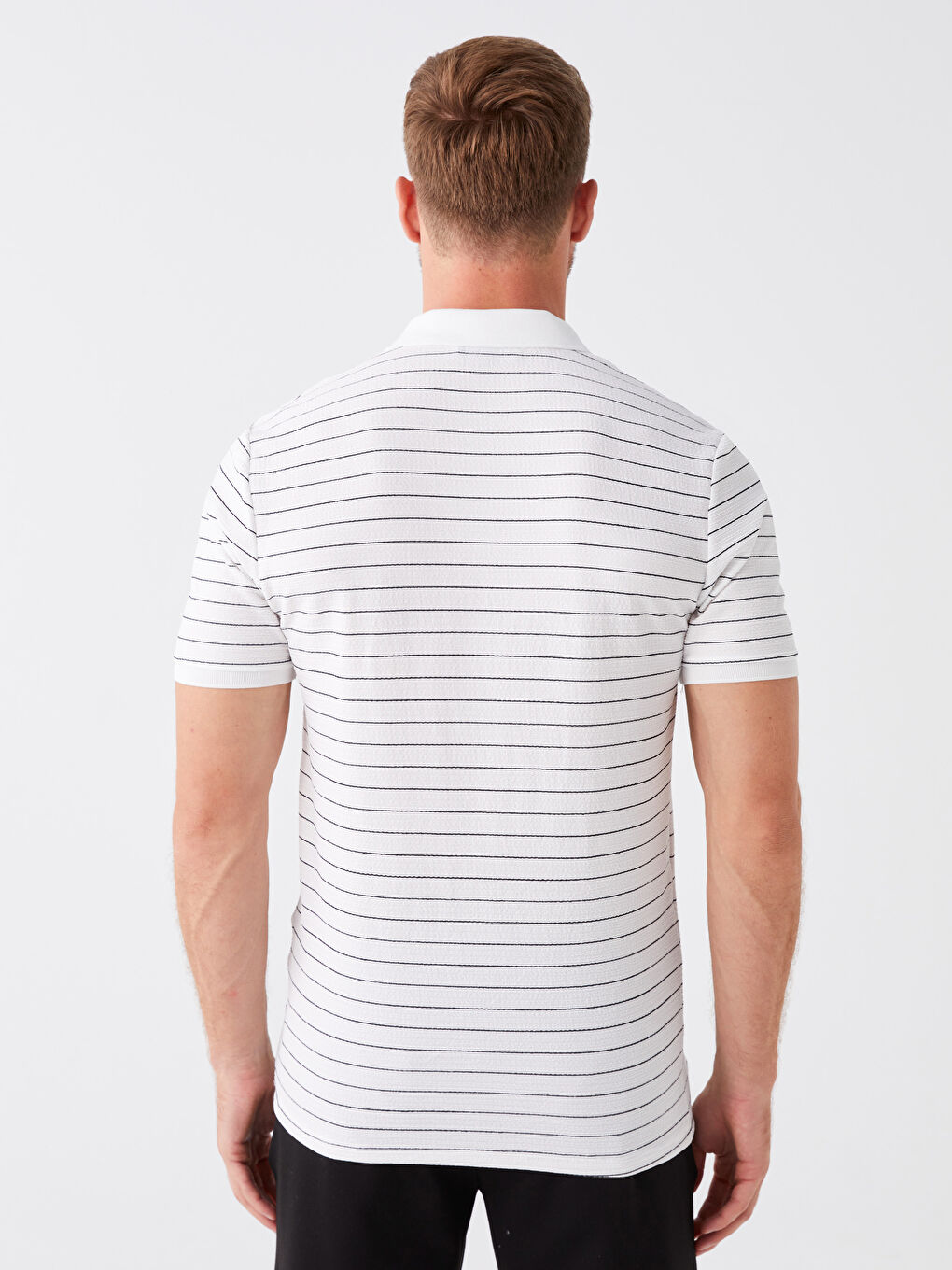 Ekru Polo Yaka Kısa Kollu Çizgili Erkek Tişört-4
