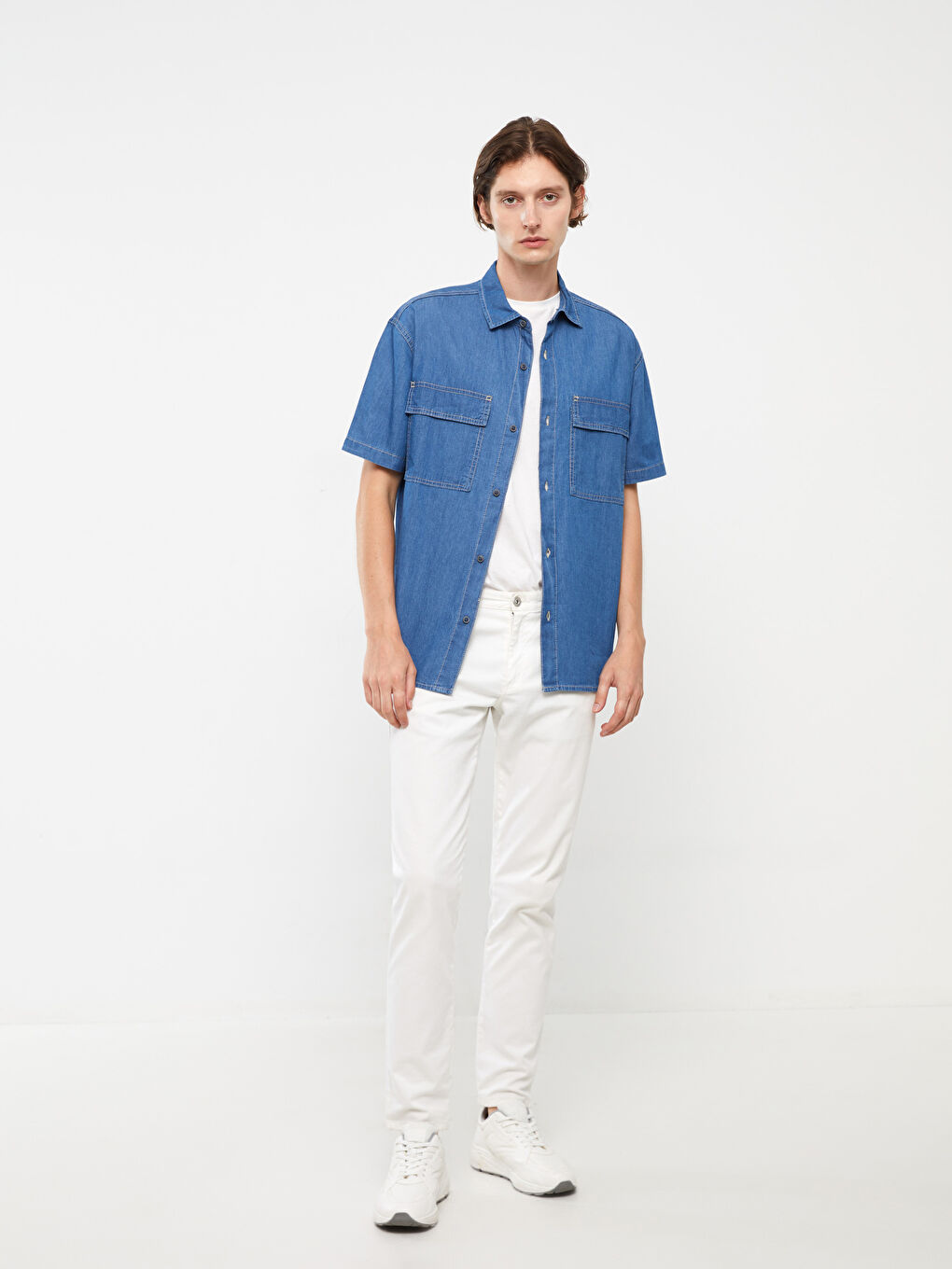 LCW Jeans Relaxed Fit Short Sleeve Men's Denim Shirt -S3KV61Z8-563