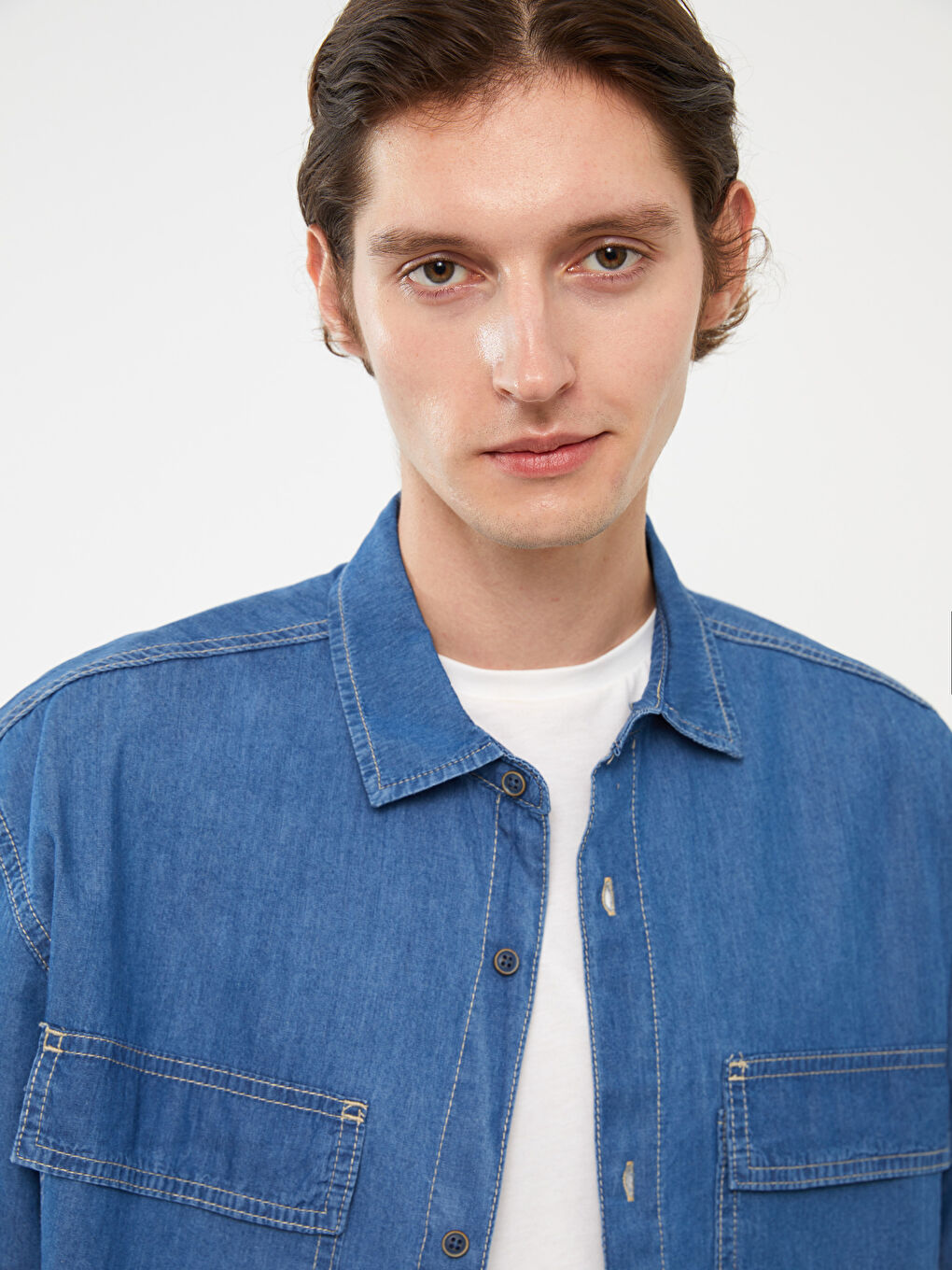 LCW Jeans Relaxed Fit Short Sleeve Men's Denim Shirt -S3KV61Z8-563