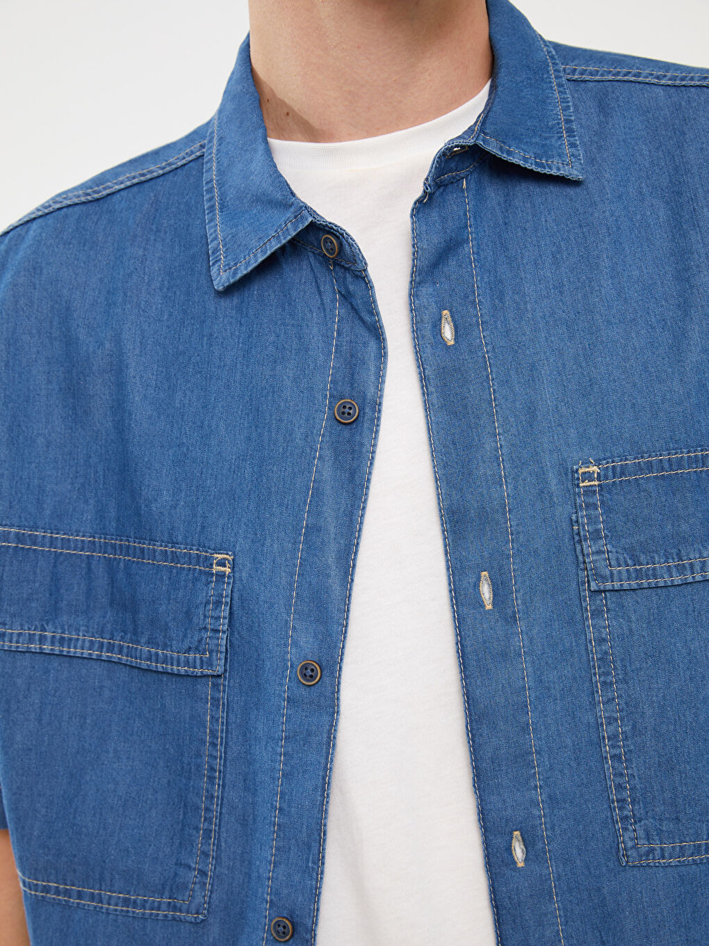 LCW Jeans Relaxed Fit Short Sleeve Men's Denim Shirt -S3KV61Z8-563
