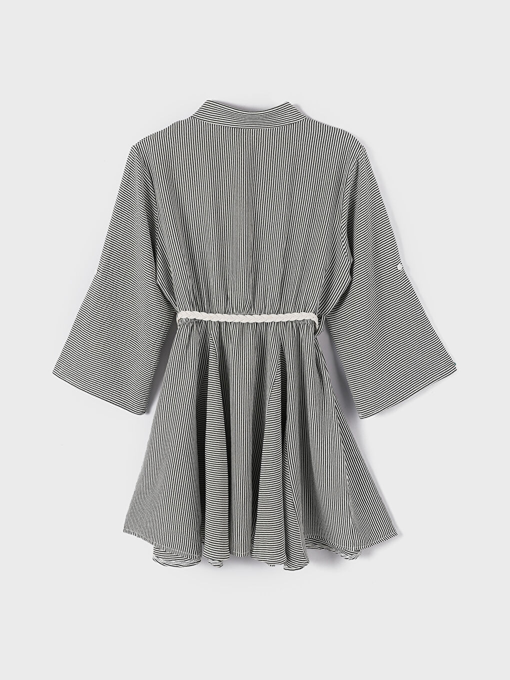 فستان قميص ستان للسيدات بكم طويل بنقشة-1