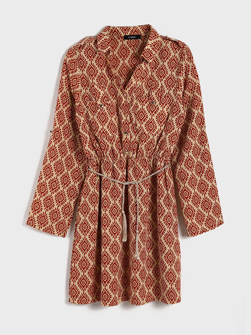 Patterned Long Sleeve Women's Shirt Dress