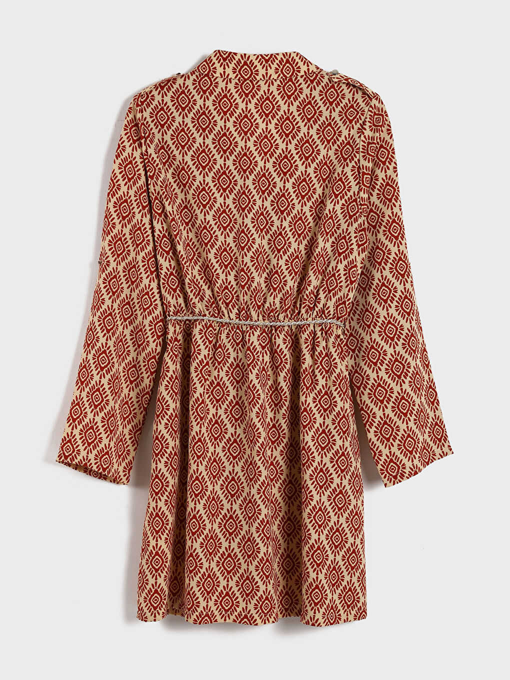 Patterned Long Sleeve Women's Shirt Dress-1