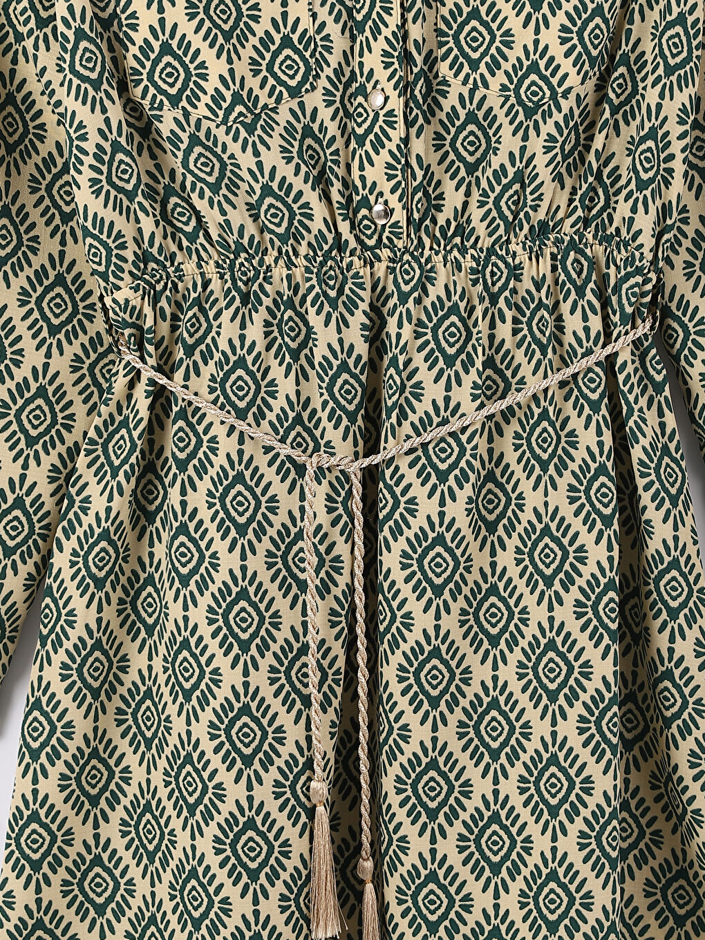 فستان قميص كم طويل منقوش للسيدات-3