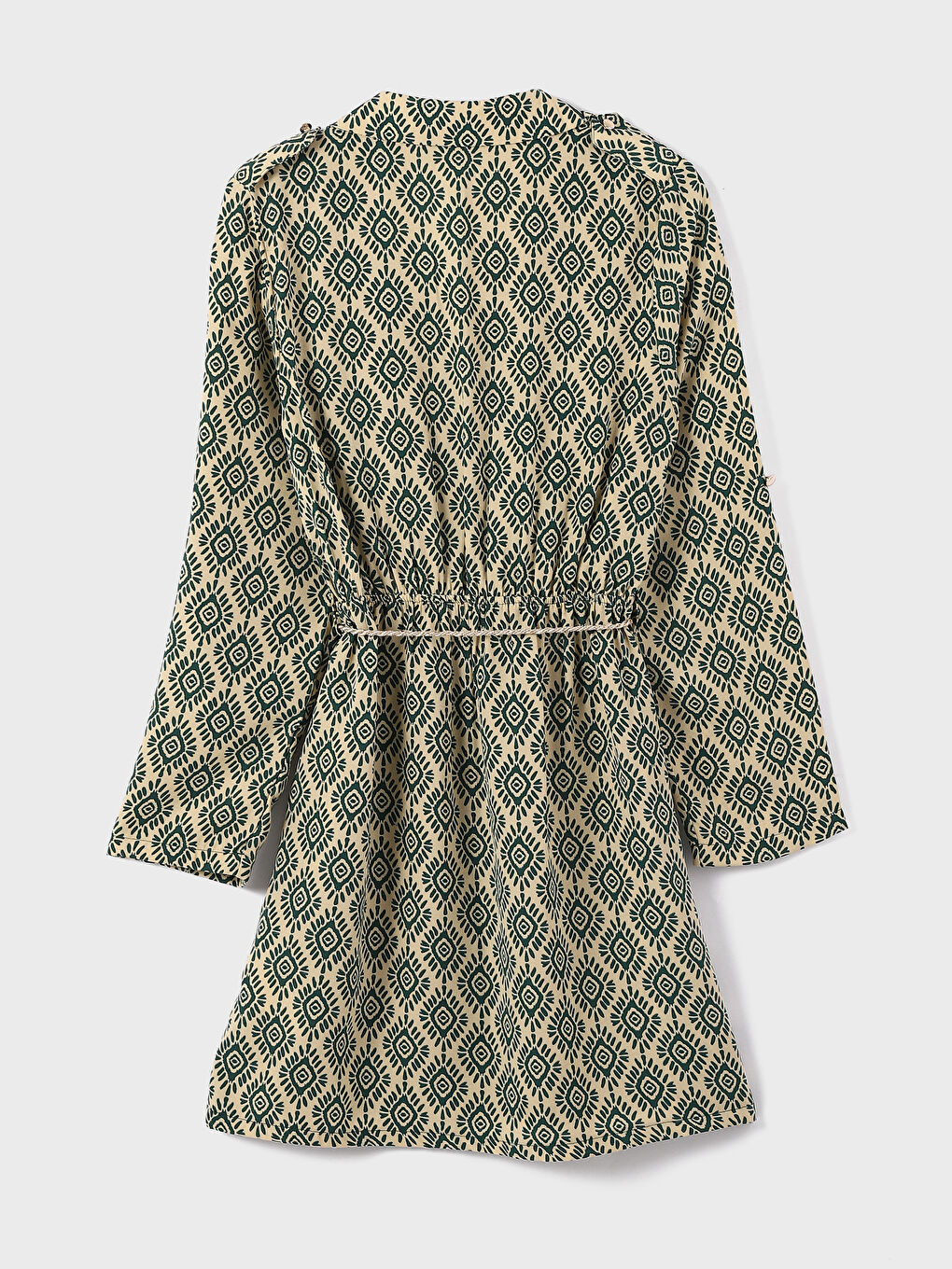 فستان قميص كم طويل منقوش للسيدات-1