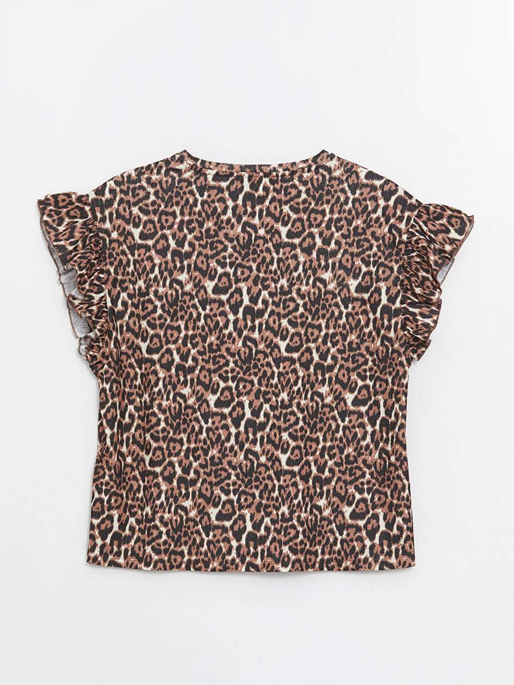 Bej Bisiklet Yaka Desenli Kısa Kollu Kadın Bluz-6