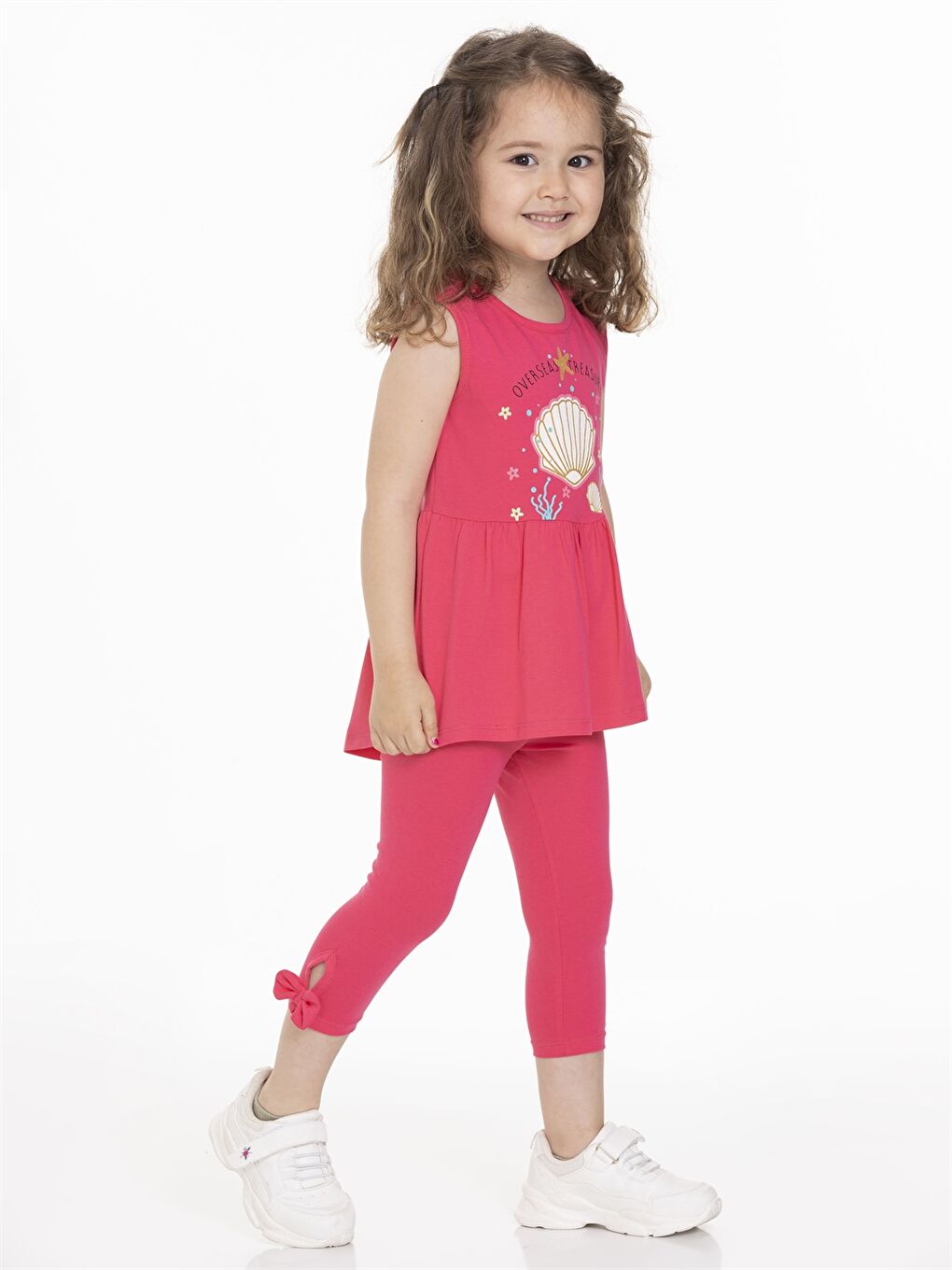 Fuşya Bisiklet Yaka Baskılı Kız Bebek Tişört ve Tayt 2'li Takım-2
